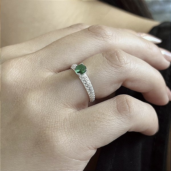 Anel Solitário Filigrana Com Pedra Verde - Prata 925 - MA517-26156
