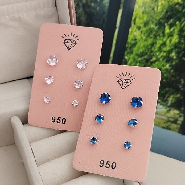 Trio de Brincos Zircônia - Prata 925 - B553-1064