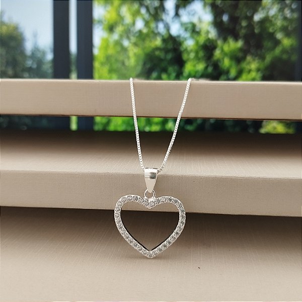 Gargantilha Coração Cravejado - Prata 925 - MG802-31186