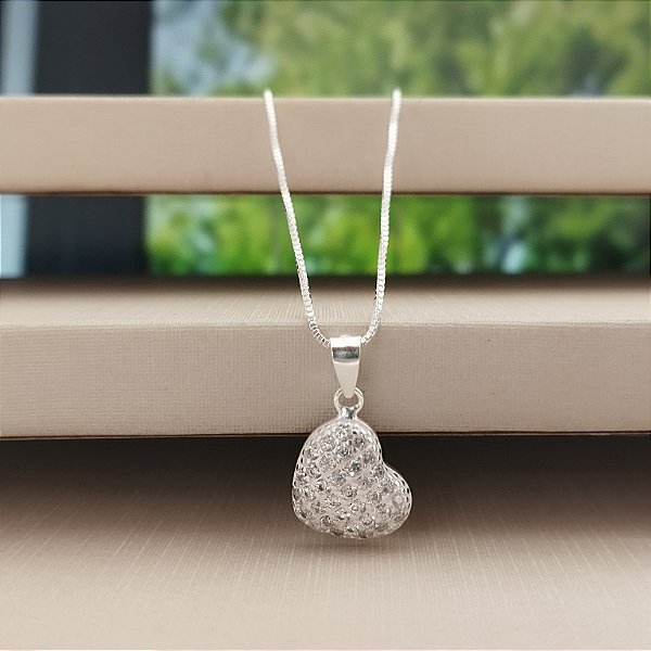 Gargantilha Coração Cravejado - Prata 925 - MG803-32192