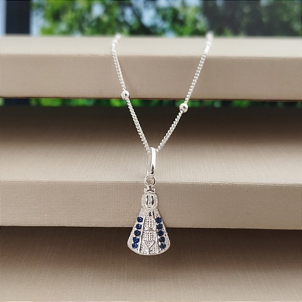 Gargantilha de Bolinha Com N.S Aparecida Cravejada - Prata 925 - MG806-35210