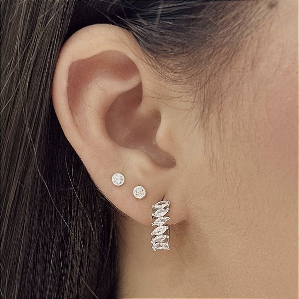 Argola Com Ródio Cravejada - 13mm - Prata 925 - B571-44264