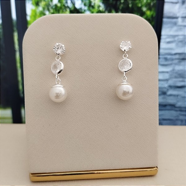 Brinco Pêndulo Ponto de Luz Com Pérola - Prata 925 - B572-25150