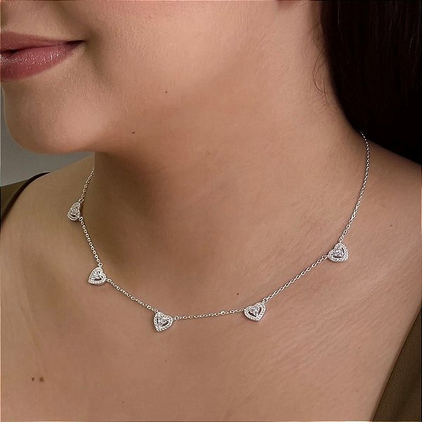 Gargantilha Luxo Coração Cristal - Prata 925 - MG815-64386