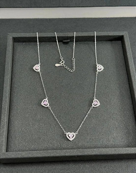 Gargantilha Luxo Coração Rosa - Prata 925 - MG818-64386