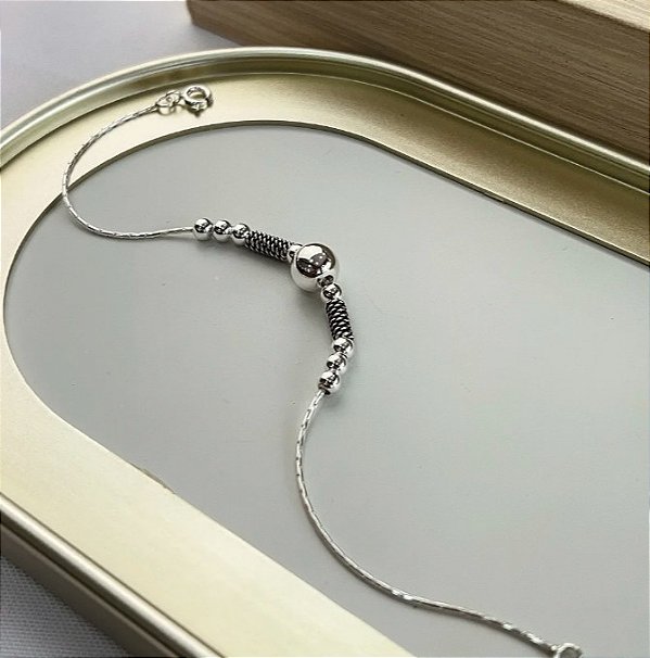Pulseira Bali Pikun Com Bolinhas - Prata 925 - Cor Envelhecida - P107-58356