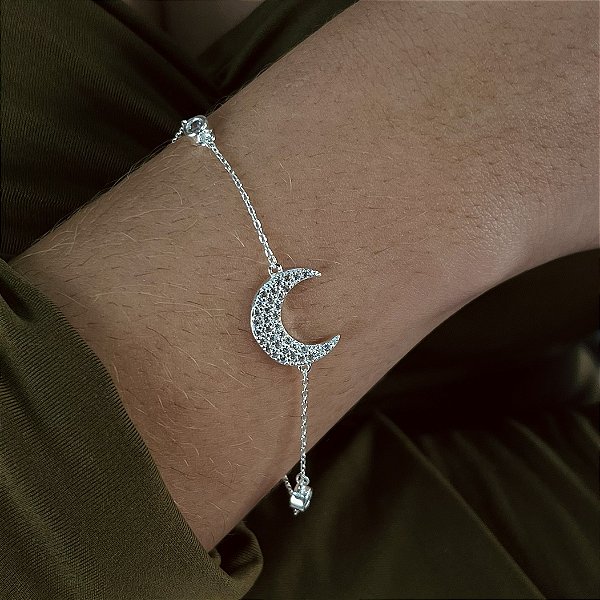 Pulseira Lua Cravejada - Prata 925 - P117-35210