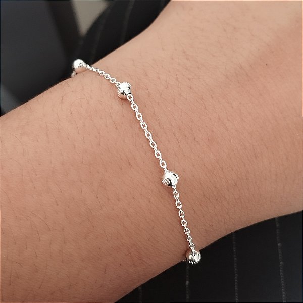 Pulseira Com Bolinhas Trabalhadas - Prata 925 - P129-28168