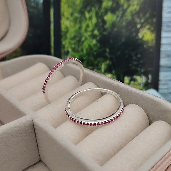 Anel Aparador Com Zircônias Rosa - Prata 925 - MA527-26156