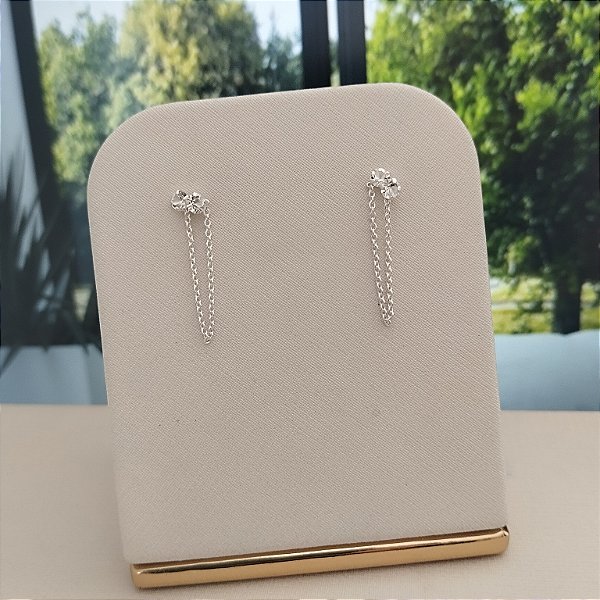 Brinco Duplo Com Corrente Cravejado - Prata 925 - B578-1696