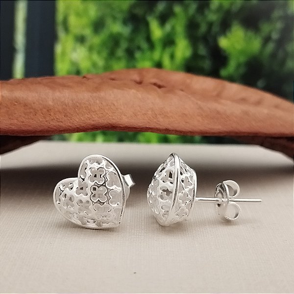 Brinco Coração Vazado - Prata 925 - B580-27162