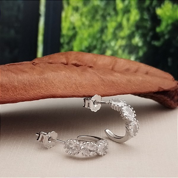 Argola Com Zircônias (Com Ródio) - 12mm - Prata 925 - B589-29174