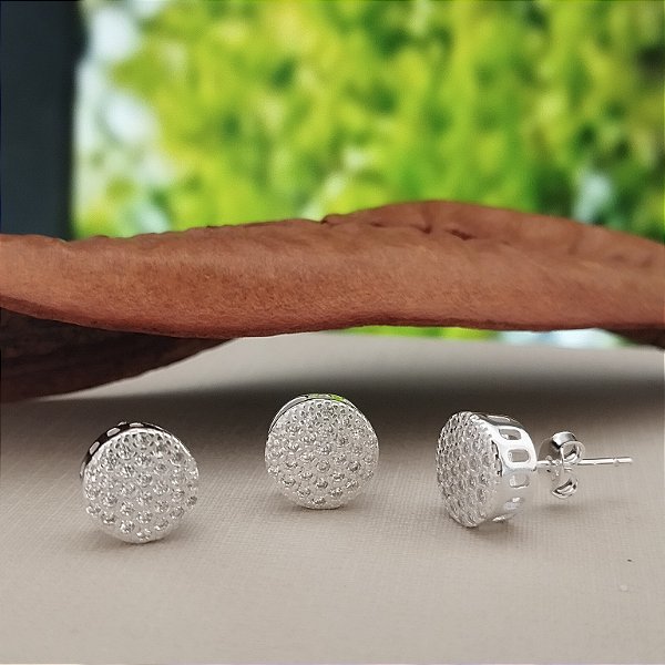 Conjunto Cravejado Com Zircônias (Brincos e Pingente) - Prata 925 - MCJ129-60360