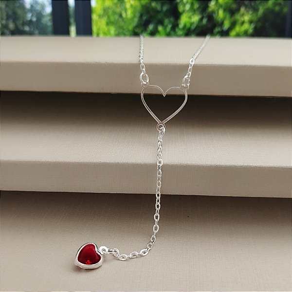 Gargantilha Gravatinha Com Corações - Prata 925 - MG825-38228