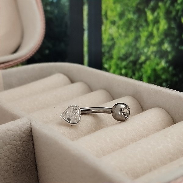 Piercing Umbigo Com Pingente Coração - Prata 925 e Aço Cirúrgico