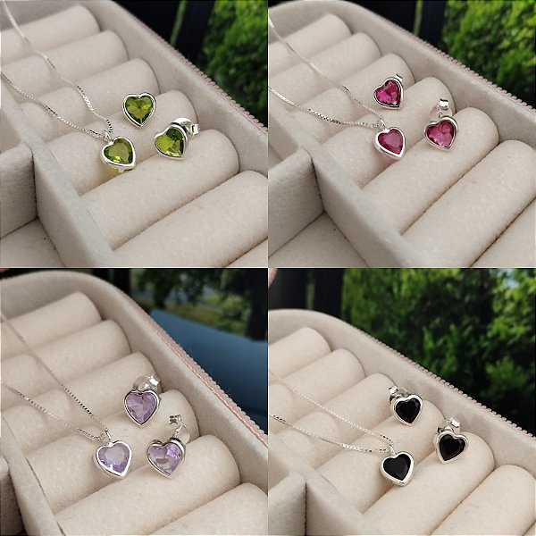 Conjunto Ponto de Luz Coração - Prata 925 - MCJ134-36216