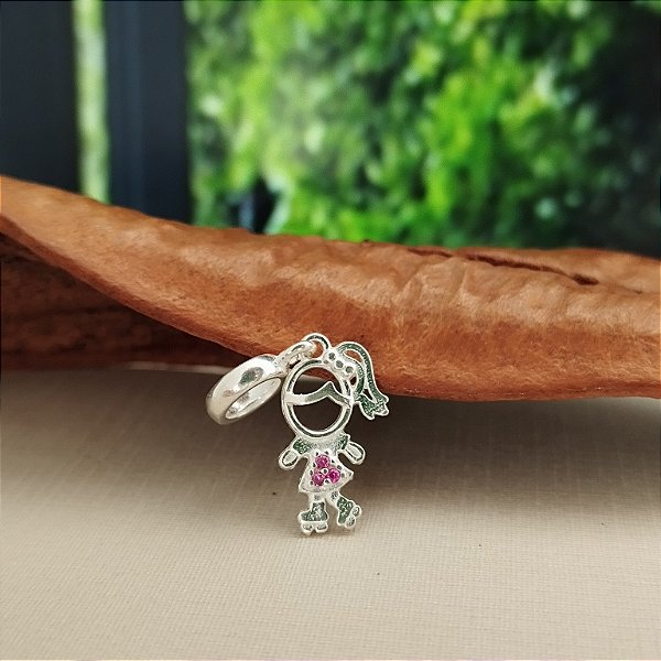Berloque Menina Cravejada Rosa - Prata 925 - MBL340-1484