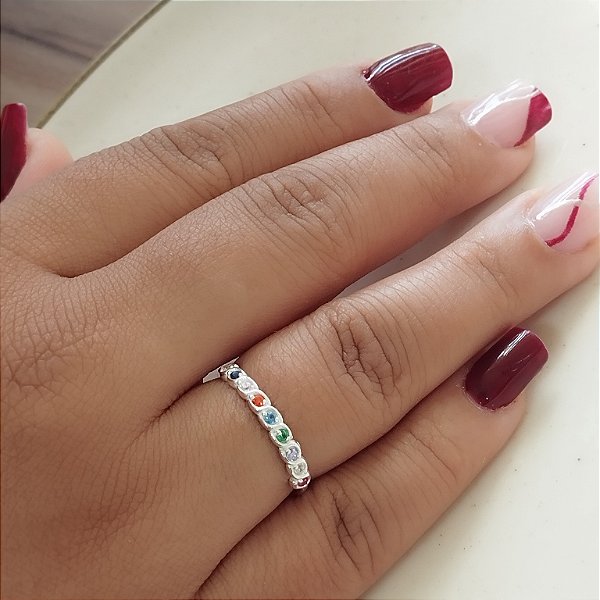 Anel Com Zircônias Coloridas - Prata 925 - MA533-X120