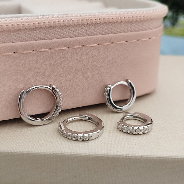 Dupla de Argolas Cravejadas - (Com Ródio) - Prata 925 - B613-34204