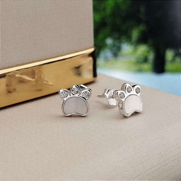 Brinco Patinha Madrepérola Com Zircônias - Prata 925 - B614-X114