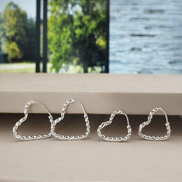 Dupla de Argolas Coração Fio Torcido - Prata 925 - B622-X72