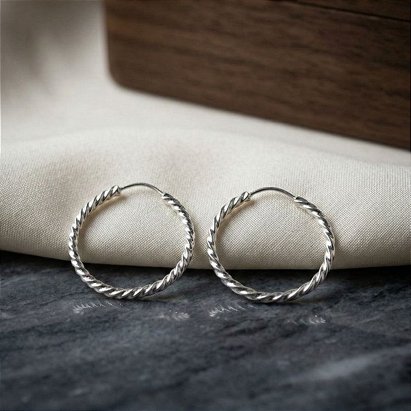 Argola Fio Torcido - 19mm - Prata 925 - B627-X48