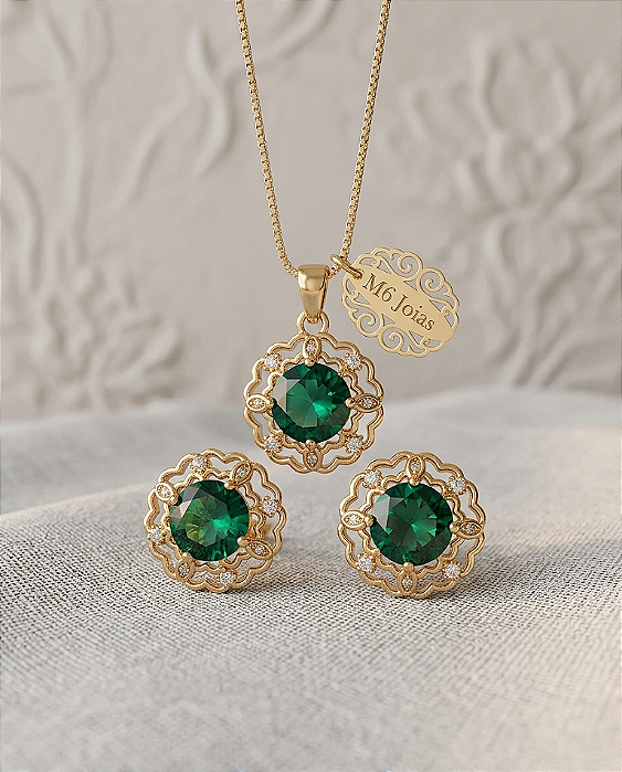 Conjunto Vazado Com Zircônias - Semijoia 18k - MCJ138-X340