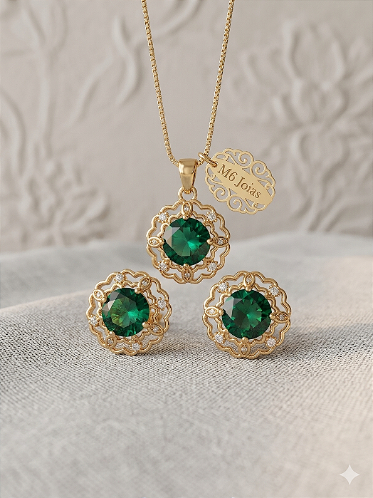 Conjunto Vazado Com Zircônias - Semijoia 18k - MCJ138-X340