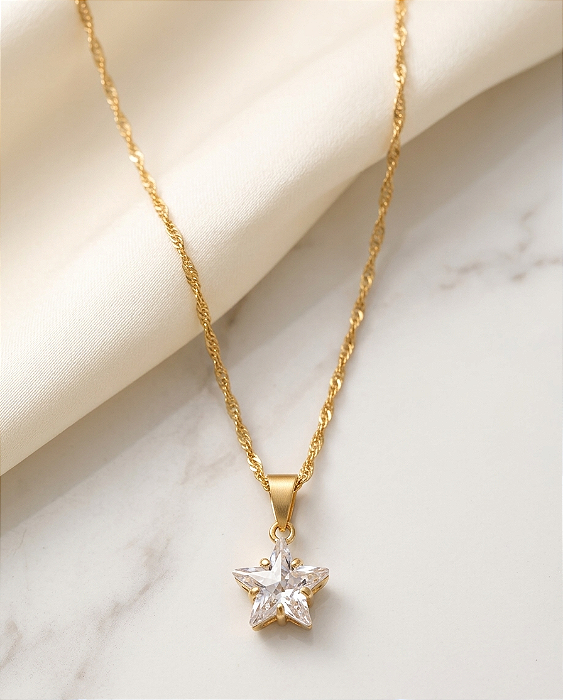 Gargantilha Ponto de Luz Estrela - Semijoia 18k - MG842-X146