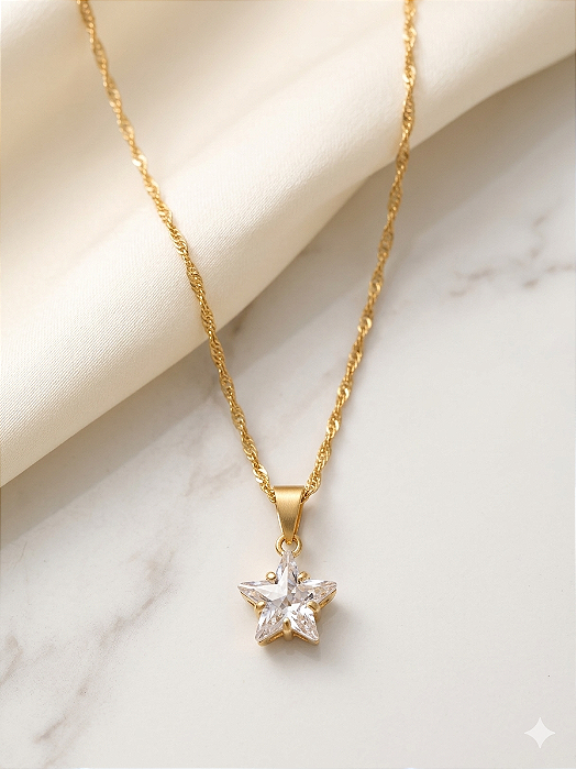 Gargantilha Ponto de Luz Estrela - Semijoia 18k - MG842-X146
