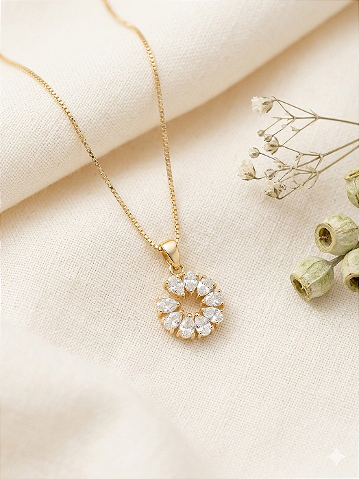 Gargantilha Com Gotas Zircônias - Semijoia 18k - MG901-X188