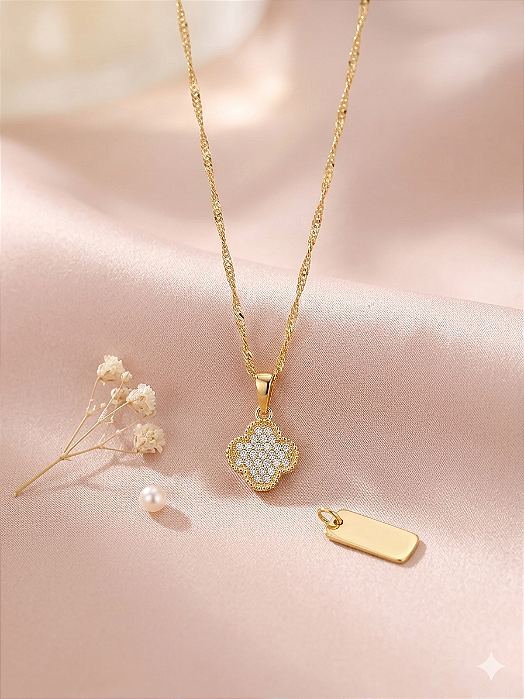 Gargantilha Trevo Cravejado - Semijoia 18k - MG856-X140