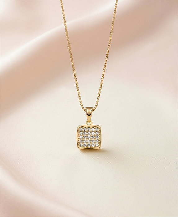 Gargantilha Cravejada Quadrada - Semijoia 18k - MG846-X190