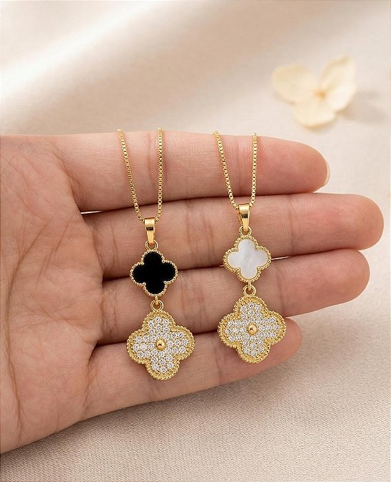 Gargantilha Trevos Cravejados - Semijoias 18k - MG904-X260