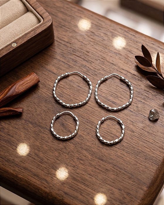 Dupla de Argolas Fio Torcido - Prata 925 - B632-X90