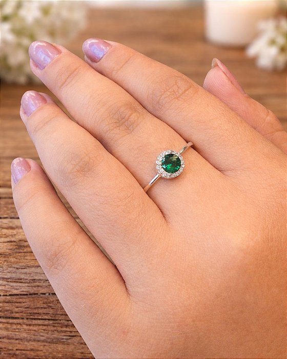 Anel Com Zircônia Verde Cravejado - Prata 925 - MA540-X194