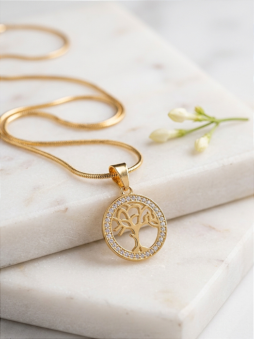 Gargantilha Árvore da Vida Com Zircônias - Semijoia 18k - MG914-X280