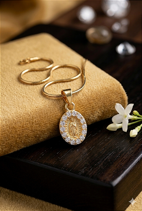 Gargantilha N.S das Graças Cravejada - Semijoia 18k - MG909-X310