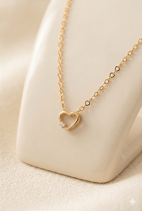 Gargantilha Infantil Coração Com Zircônia - Semijoia 18k - MG915-X140