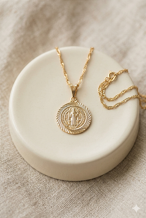 Gargantilha São Bento Dupla Façe - Semijoia 18k - MG912-X260