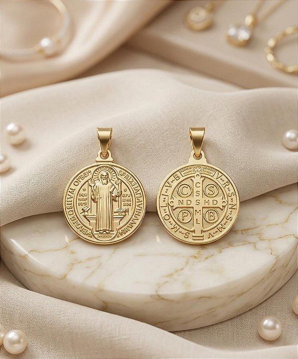 Pingente São Bento Dupla Face - Semijoia 18k - MPI452-X110