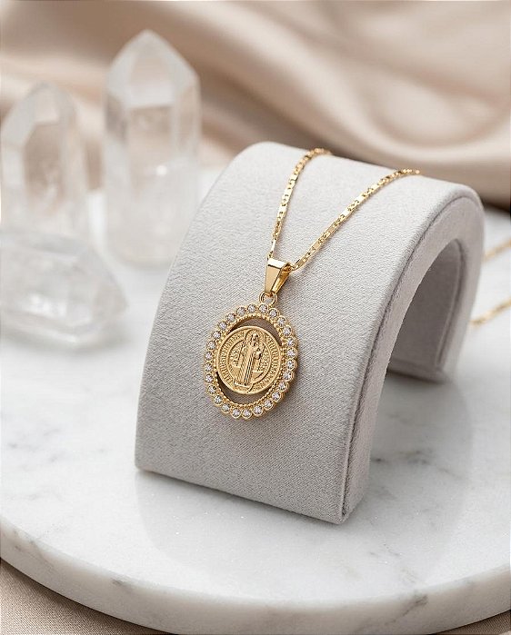 Gargantilha São Bento Com Zircônias - Semijoia 18k - MG917-X320