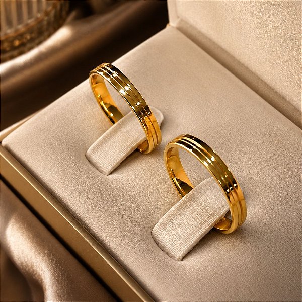 Aliança Quadrada Com Friso - 3mm - Semijoia 18k- Antialérgica - (Unidade) - AL20