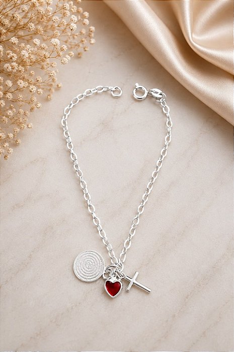 Pulseira Medalha\ Cruz\ Coração P157