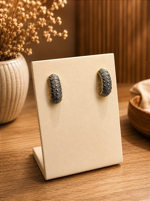 Argola Cravejada Com Marcassitas Prata 925 Envelhecida-B652
