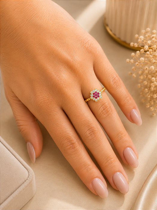 ANEL CRAVEJADO ROSA SEMIJOIA 18K MA577