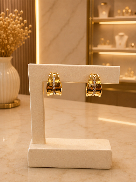 Argola Com Zircônias - Semijoia 18k - B683