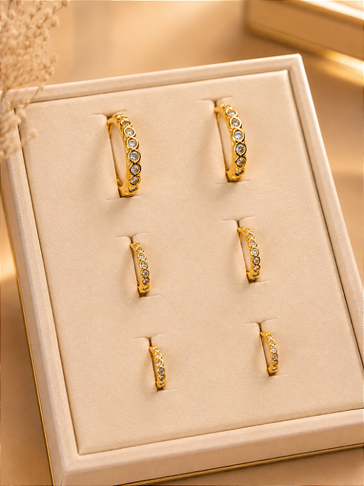 Trio de Argolas Cravejadas - Semijoia 18k - B658