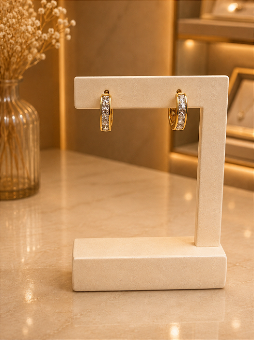 Argola Quadrada Cravejada - Semijoia 18k - B673