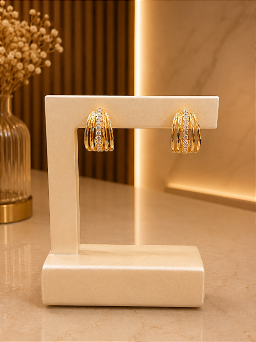 Argola Vazada Com Zircônias - Semijoia 18k - B703